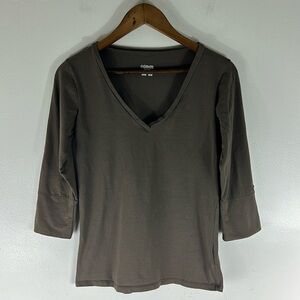 Columbia Sportswear 3/4 Sleeve Logo V-Neck Top Taupe Size Small